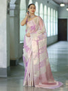 Banarasee Dual Color Organza Mix Saree With Zari Woven Design & Border-Lavender & White
