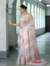 Banarasee Dual Color Organza Mix Saree With Zari Woven Design & Border-Lavender & White