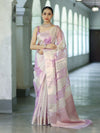 Banarasee Dual Color Organza Mix Saree With Zari Woven Design & Border-Lavender & White