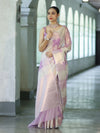 Banarasee Dual Color Organza Mix Saree With Zari Woven Design & Border-Lavender & White