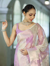 Banarasee Dual Color Organza Mix Saree With Zari Woven Design & Border-Lavender & White