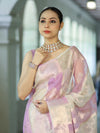 Banarasee Dual Color Organza Mix Saree With Zari Woven Design & Border-Lavender & White