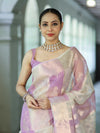 Banarasee Dual Color Organza Mix Saree With Zari Woven Design & Border-Lavender & White