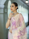 Banarasee Dual Color Organza Mix Saree With Zari Woven Design & Border-Lavender & White