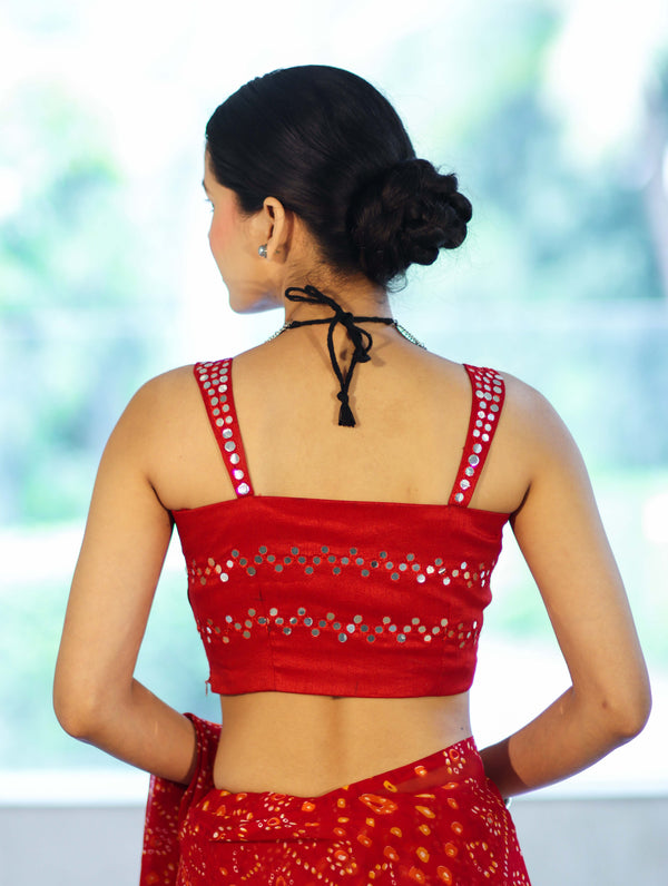 Banarasee Art Silk Fabric Hand Embroidered Mirror Work Blouse-Red