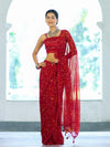 Banarasee Printed Handwork Chiffon Saree-Red