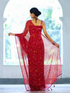 Banarasee Printed Handwork Chiffon Saree-Red