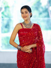Banarasee Printed Handwork Chiffon Saree-Red