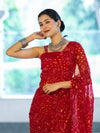 Banarasee Printed Handwork Chiffon Saree-Red