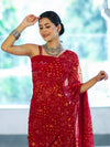 Banarasee Printed Handwork Chiffon Saree-Red