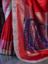 Banarasee Handloom Plain Mashru Silk Saree With Lace Border & Meenadar Pallu-Red