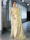 Banarasee Handloom Semi Dupion Silk Saree With Resham & Zari Floral Design-Light Yellow