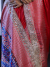 Banarasee Handloom Plain Mashru Silk Saree With Lace Border & Meenadar Pallu-Red