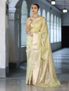 Banarasee Handloom Semi Dupion Silk Saree With Resham & Zari Floral Design-Light Yellow