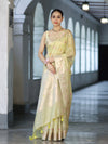 Banarasee Handloom Semi Dupion Silk Saree With Resham & Zari Floral Design-Light Yellow