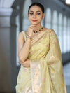 Banarasee Handloom Semi Dupion Silk Saree With Resham & Zari Floral Design-Light Yellow