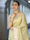 Banarasee Handloom Semi Dupion Silk Saree With Resham & Zari Floral Design-Light Yellow