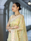 Banarasee Handloom Semi Dupion Silk Saree With Resham & Zari Floral Design-Light Yellow
