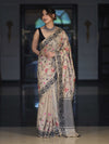 Banarasee Handwoven Semi-Tussar Saree With Embroidered Floral Motifs & Border-Beige & Black