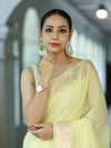 Banarasee Handloom Cotton Silk Plain Saree With Floral Zari Border-Light Yellow