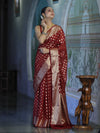 Banarasee Handwoven Georgette Saree With Zari Buta Design & Border-Maroon