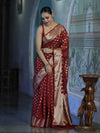 Banarasee Handwoven Georgette Saree With Zari Buta Design & Border-Maroon