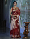 Banarasee Handwoven Georgette Saree With Zari Buta Design & Border-Maroon