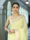 Banarasee Handloom Cotton Silk Plain Saree With Floral Zari Border-Light Yellow