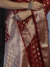 Banarasee Handwoven Georgette Saree With Zari Buta Design & Border-Maroon
