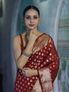 Banarasee Handwoven Georgette Saree With Zari Buta Design & Border-Maroon