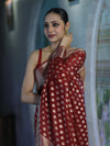 Banarasee Handwoven Georgette Saree With Zari Buta Design & Border-Maroon