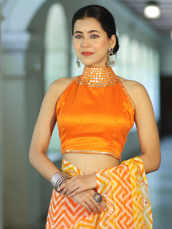 Banarasee Art Silk Fabric Hand Embroidered Mirror Work Blouse-Orange