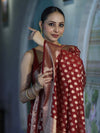 Banarasee Handwoven Georgette Saree With Zari Buta Design & Border-Maroon