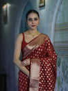 Banarasee Handwoven Georgette Saree With Zari Buta Design & Border-Maroon