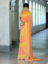 Banarasee Printed Handwork Chiffon Saree-Orange & Yellow
