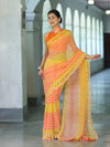 Banarasee Printed Handwork Chiffon Saree-Orange & Yellow