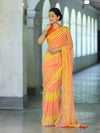 Banarasee Printed Handwork Chiffon Saree-Orange & Yellow