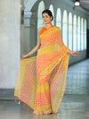 Banarasee Printed Handwork Chiffon Saree-Orange & Yellow