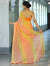 Banarasee Printed Handwork Chiffon Saree-Orange & Yellow