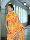 Banarasee Printed Handwork Chiffon Saree-Orange & Yellow