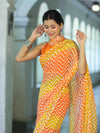 Banarasee Printed Handwork Chiffon Saree-Orange & Yellow
