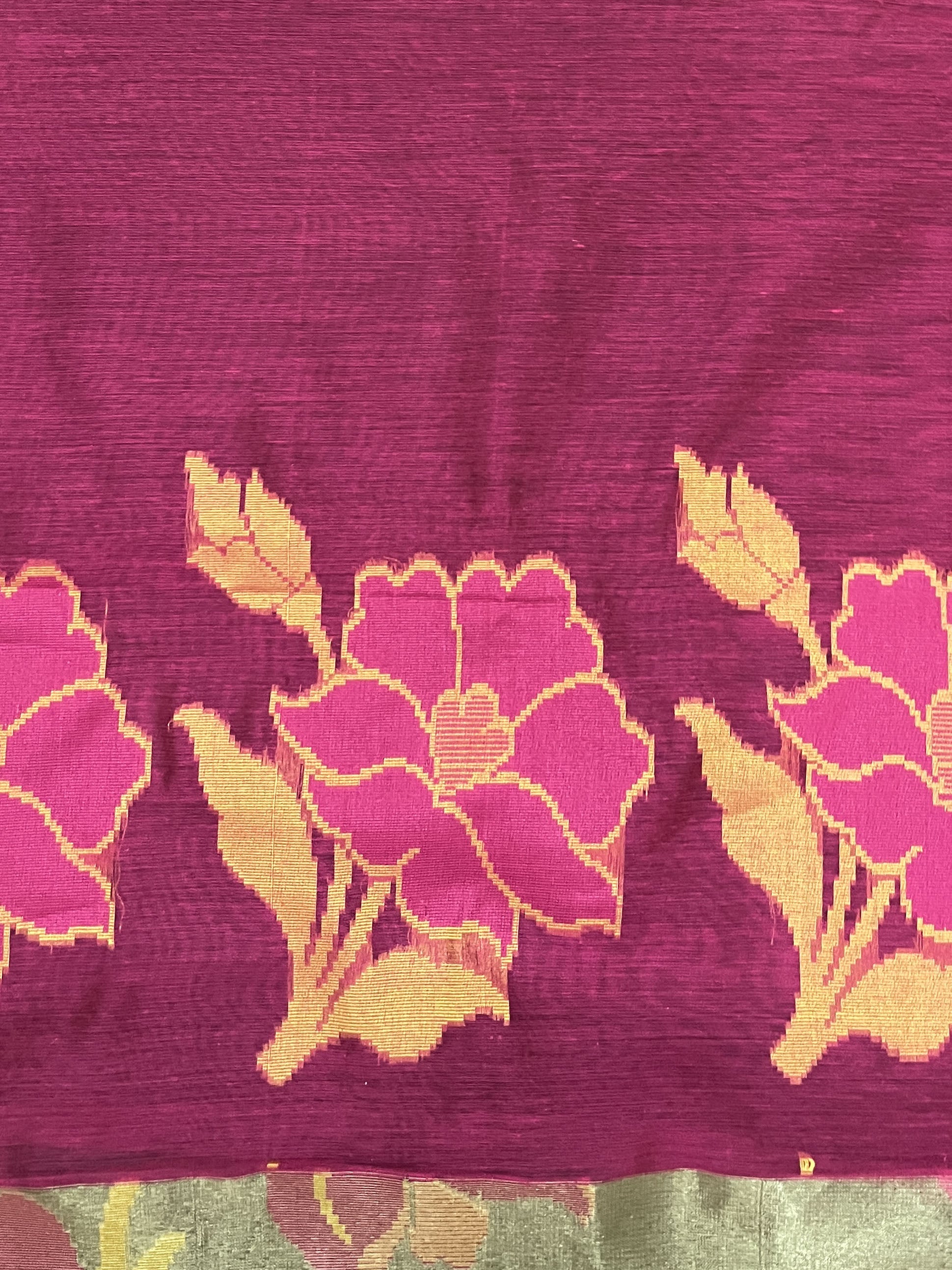 Banarasee Handwoven Tissue Saree With Resham Work & Contrast Border-Olive Green & Pink