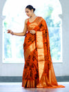 Banarasee Handloom Semi Silk Saree With Digital Printed Design & Zari Woven Border-Orange