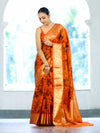 Banarasee Handloom Semi Silk Saree With Digital Printed Design & Zari Woven Border-Orange