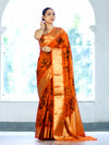 Banarasee Handloom Semi Silk Saree With Digital Printed Design & Zari Woven Border-Orange