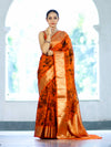 Banarasee Handloom Semi Silk Saree With Digital Printed Design & Zari Woven Border-Orange