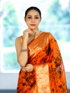 Banarasee Handloom Semi Silk Saree With Digital Printed Design & Zari Woven Border-Orange