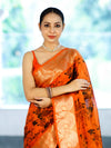 Banarasee Handloom Semi Silk Saree With Digital Printed Design & Zari Woven Border-Orange