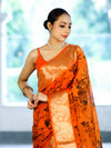 Banarasee Handloom Semi Silk Saree With Digital Printed Design & Zari Woven Border-Orange