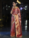 Banarasee Handloom Tissue Saree With Zari Woven Design Broad Border & Lace-Red